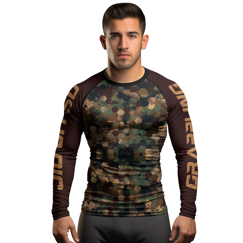 Rashninja Military Hexagon Camouflage Men's Long Sleeve Rash Guard