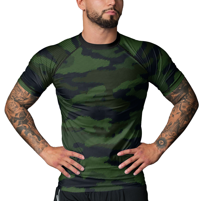 Rashninja Military Woodland Camouflage Men's Short Sleeve Rash Guard