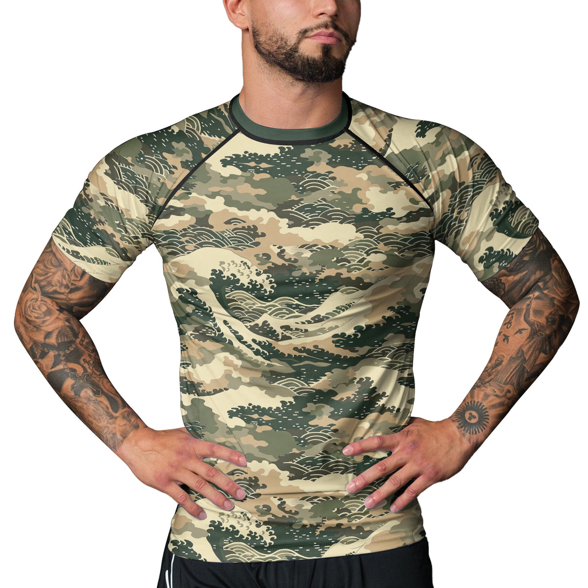 Rashninja Ocean Waves Camouflage Men's Short Sleeve Rash Guard