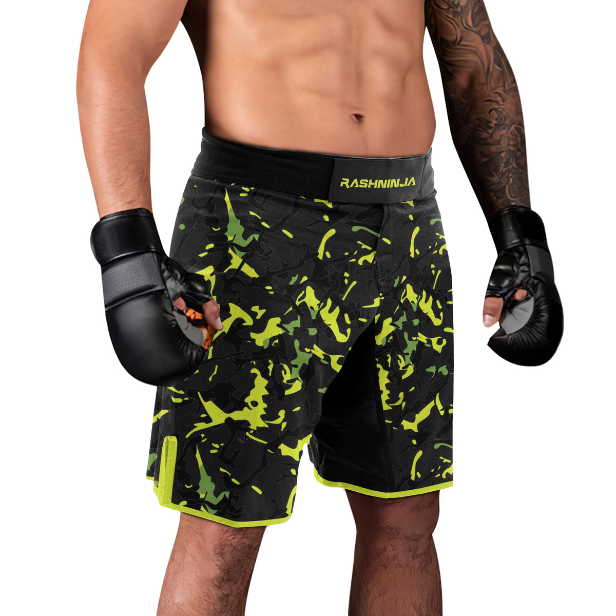 Rashninja Neon Green Camouflage Men's Fight Shorts