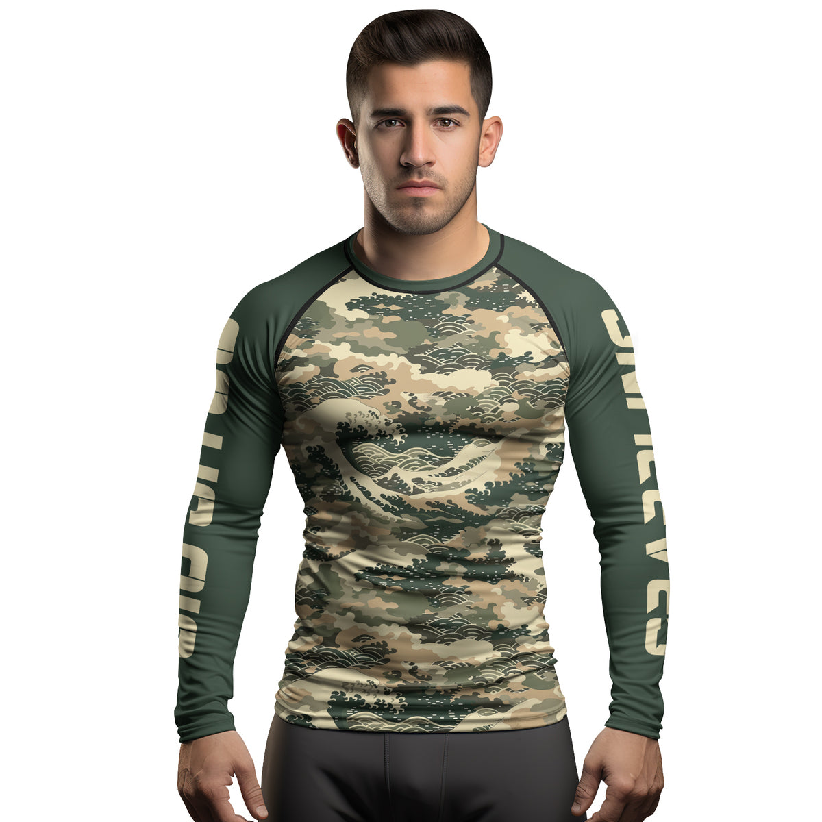 Rashninja Ocean Waves Camouflage Men's Long Sleeve Rash Guard