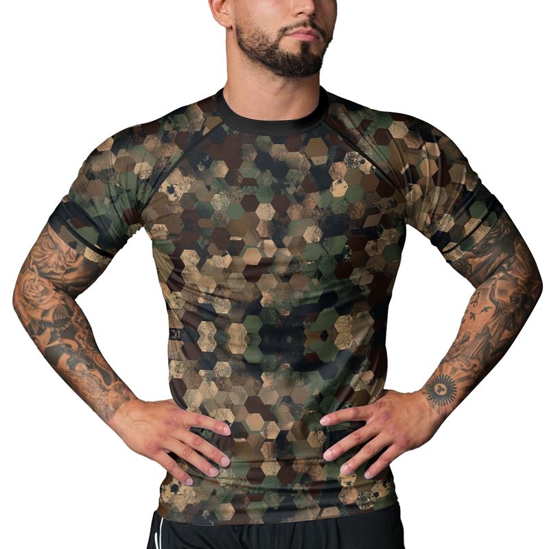 Rashninja Military Hexagon Camouflage Men's Short Sleeve Rash Guard