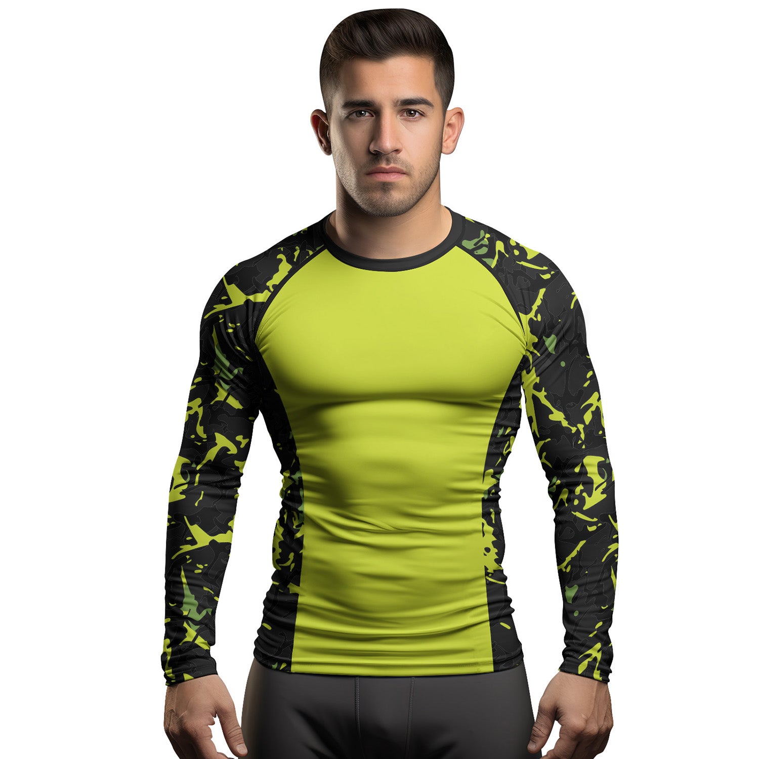 Rashninja Neon Green Camouflage Men's Long Sleeve Rash Guard