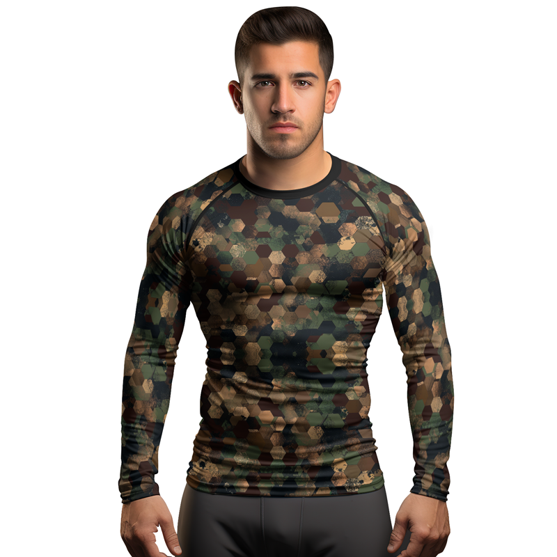 Rashninja Military Hexagon Camouflage Men's Long Sleeve Rash Guard