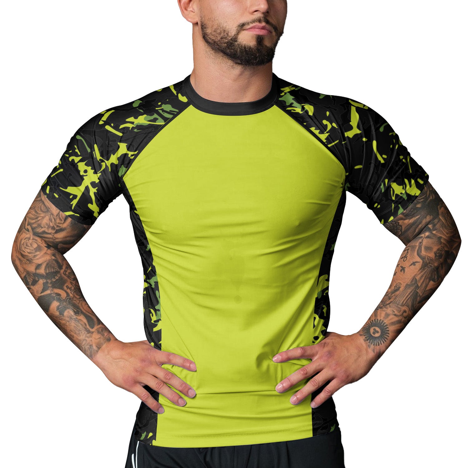 Rashninja Neon Green Camouflage Men's Short Sleeve Rash Guard