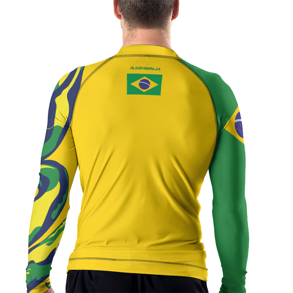 Rashninja Patriot Brazil Flag Men's Long Sleeve Rash Guard