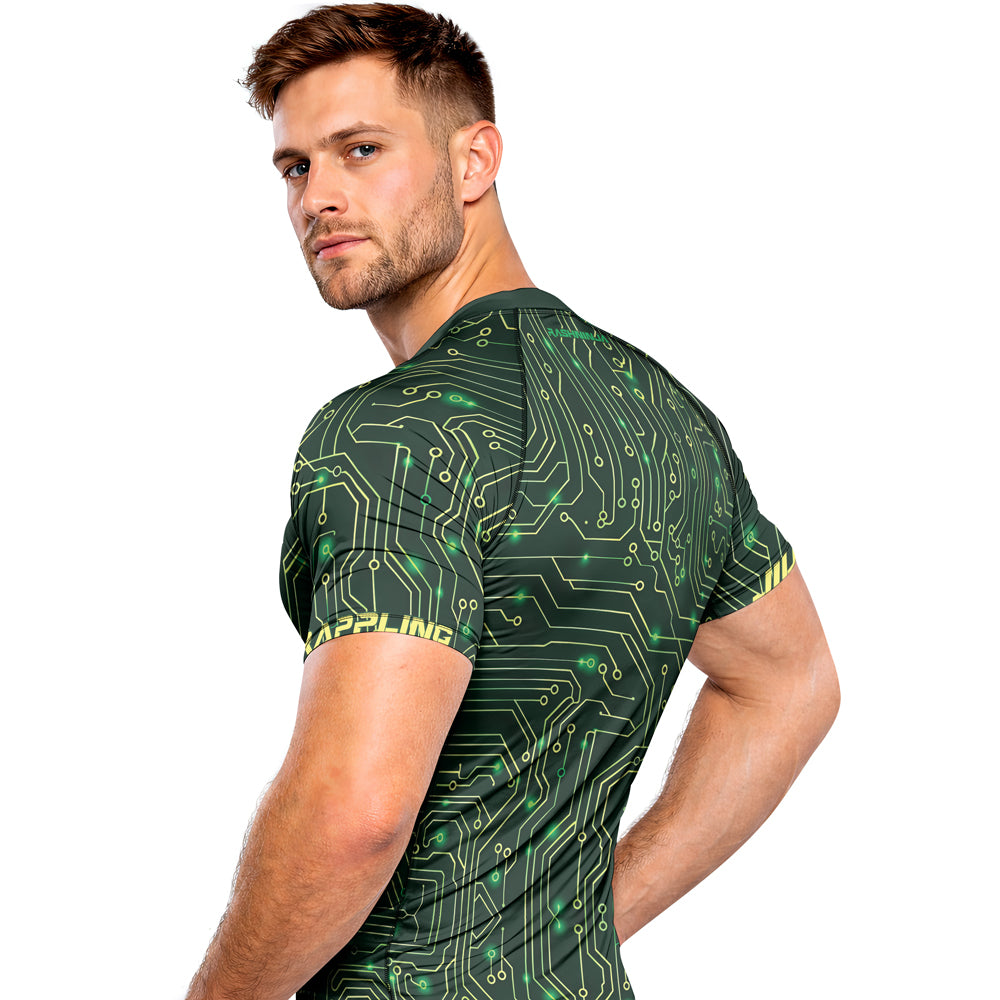 Rashninja Green Cyber Circuit Men's Short Sleeve Rash Guard