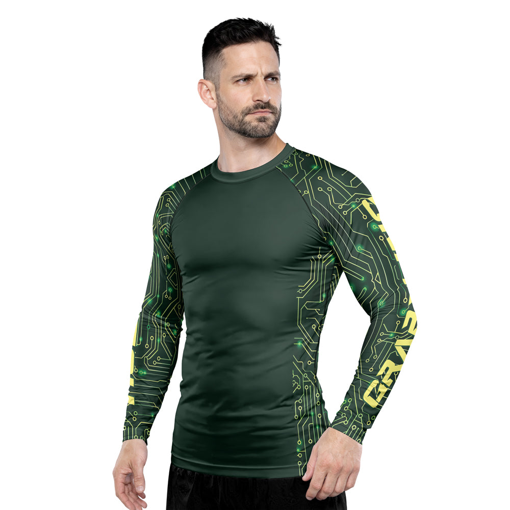 Rashninja Green Cyber Circuit Men's Long Sleeve Rash Guard