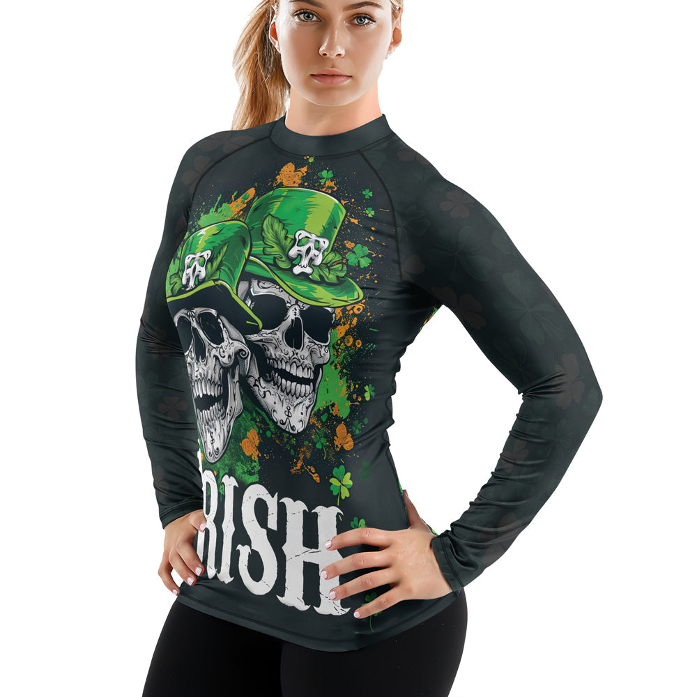 Rashninja Irish Leprechaun Skull Women's Long Sleeve Rash Guard