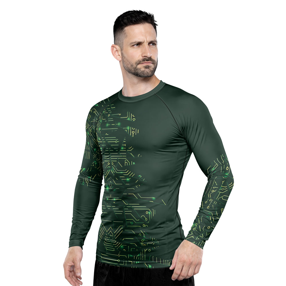Rashninja Green Cyber Circuit Men's Long Sleeve Rash Guard