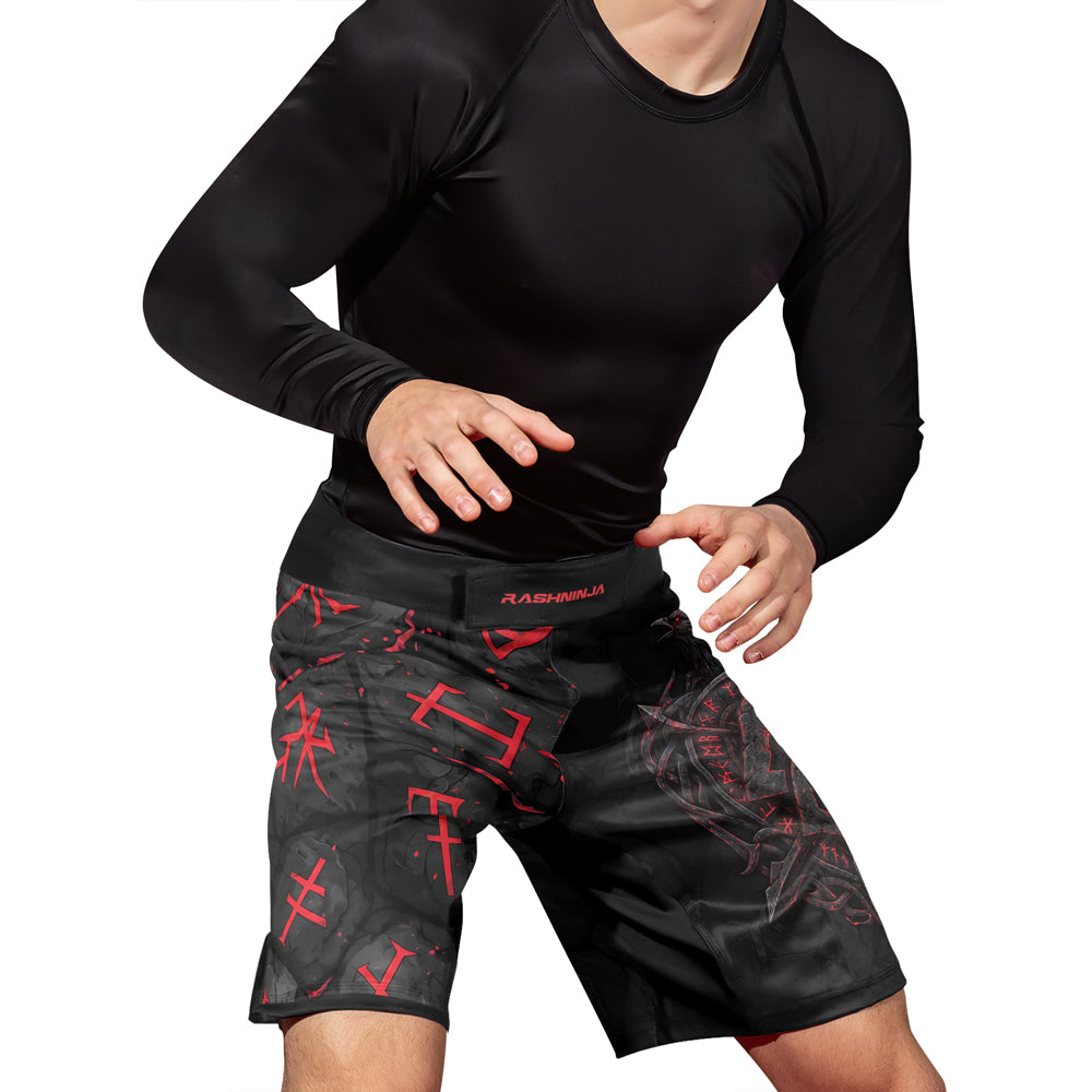 Rashninja Viking Raven Vegvisir Men's Fight Shorts