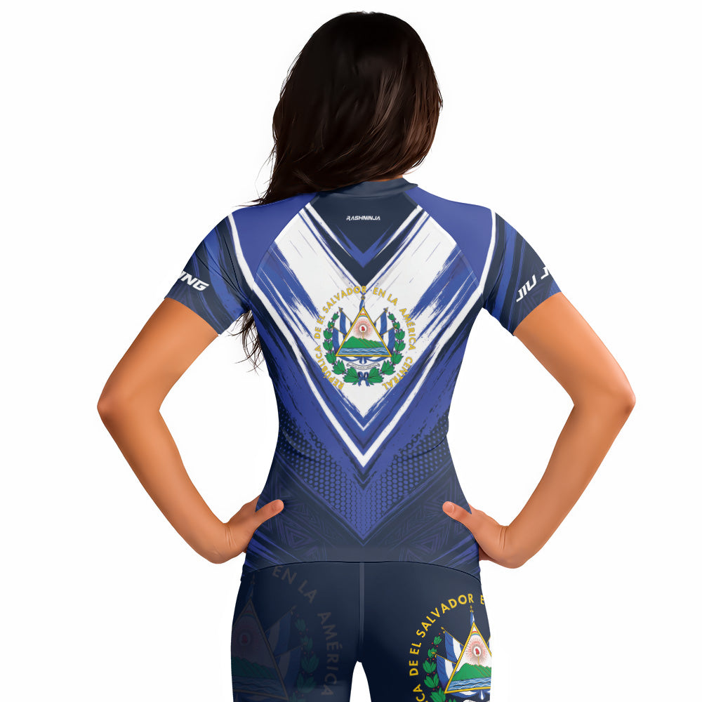 Rashninja Patriot El Salvador Flag Women's Short Sleeve Rash Guard