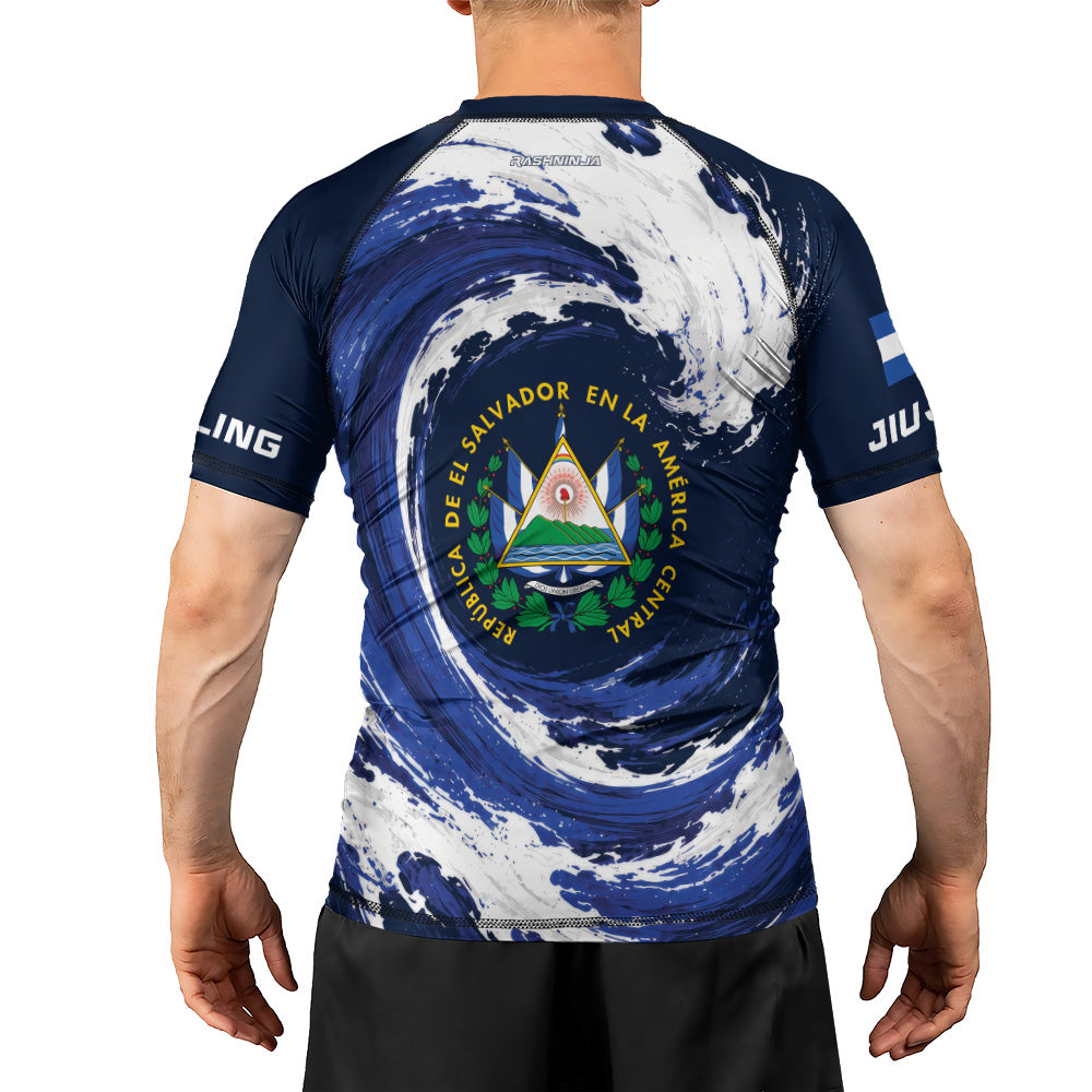 Rashninja Patriot El Salvador Flag Men's Short Sleeve Rash Guard