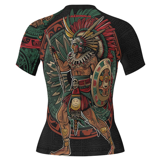 Rashninja Aztec Warrior Red Feather Women's Short Sleeve Rash Guard