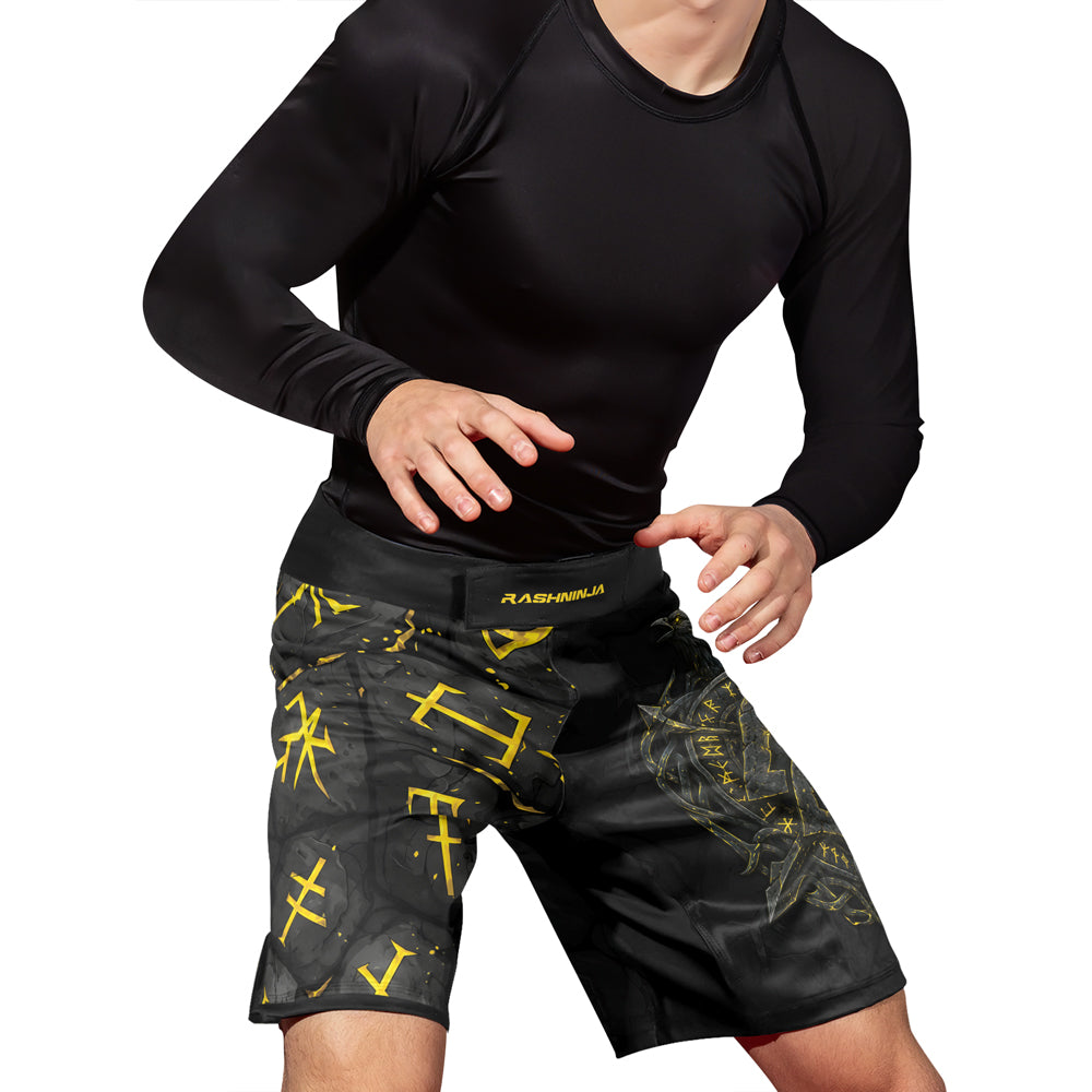 Rashninja Viking Raven Vegvisir Men's Fight Shorts