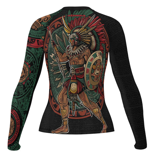 Rashninja Aztec Warrior Red Feather Women's Long Sleeve Rash Guard