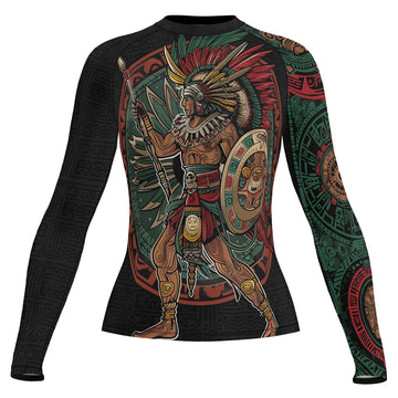 Rashninja Aztec Warrior Red Feather Women's Long Sleeve Rash Guard