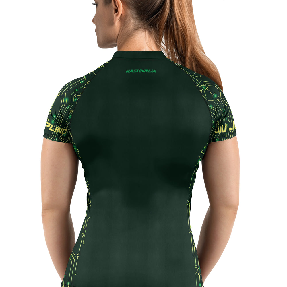 Rashninja Green Cyber Circuit Women's Short Sleeve Rash Guard