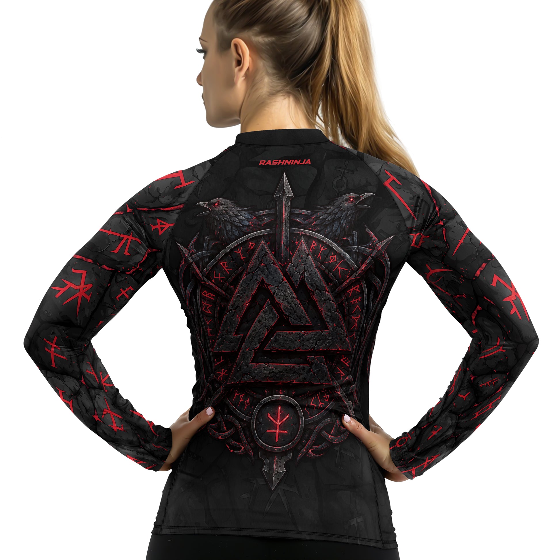 Rashninja Viking Raven Vegvisir Women's Long Sleeve Rash Guard
