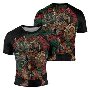 Rashninja Aztec Warrior Red Feather Men's Short Sleeve Rash Guard