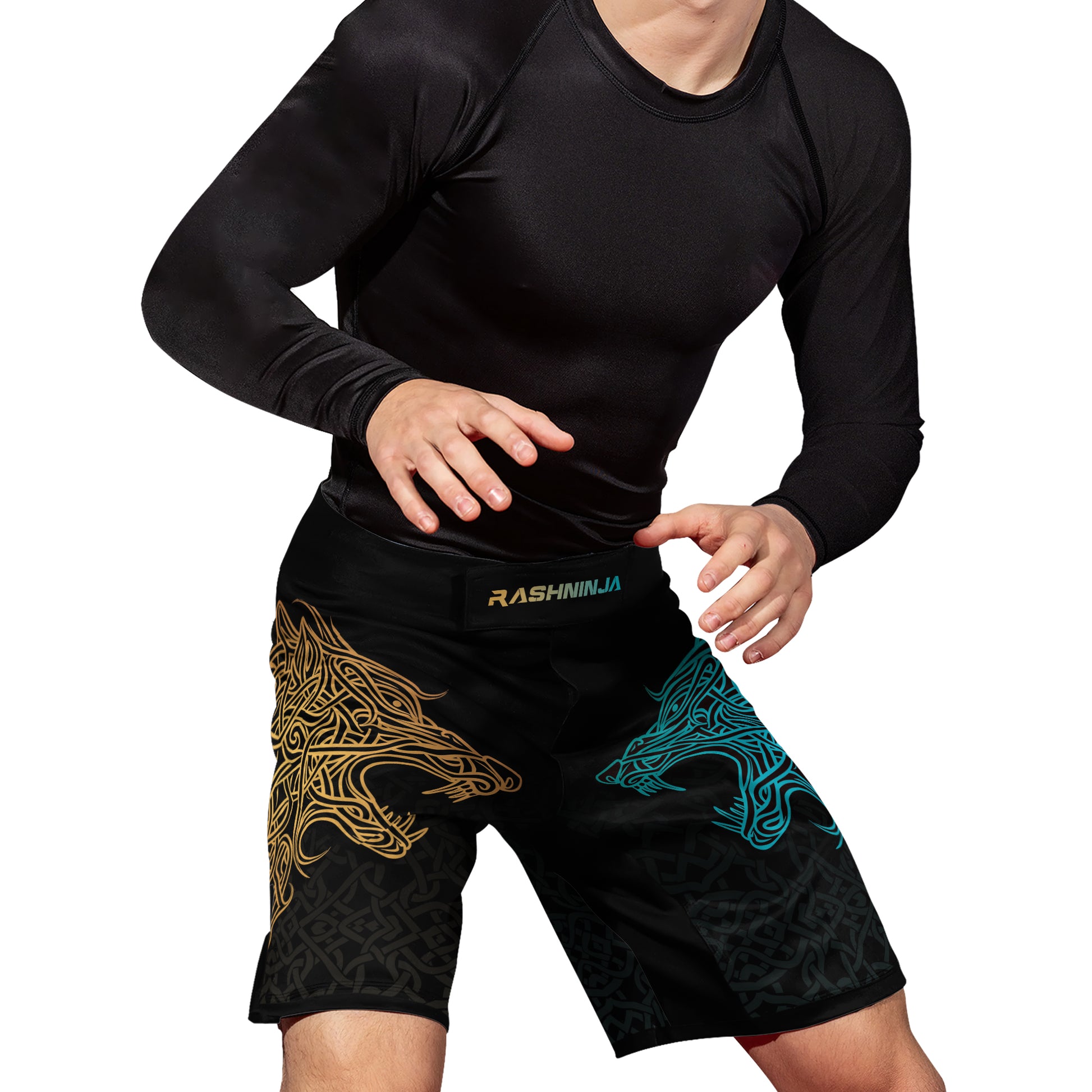 Rashninja Norse Viking Wolf Men's Fight Shorts