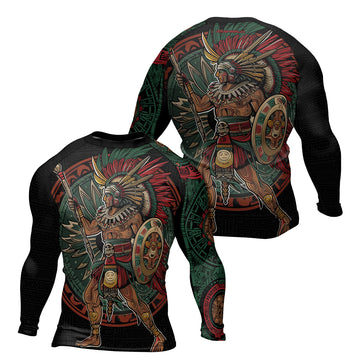 Rashninja Aztec Warrior Red Feather Men's Long Sleeve Rash Guard