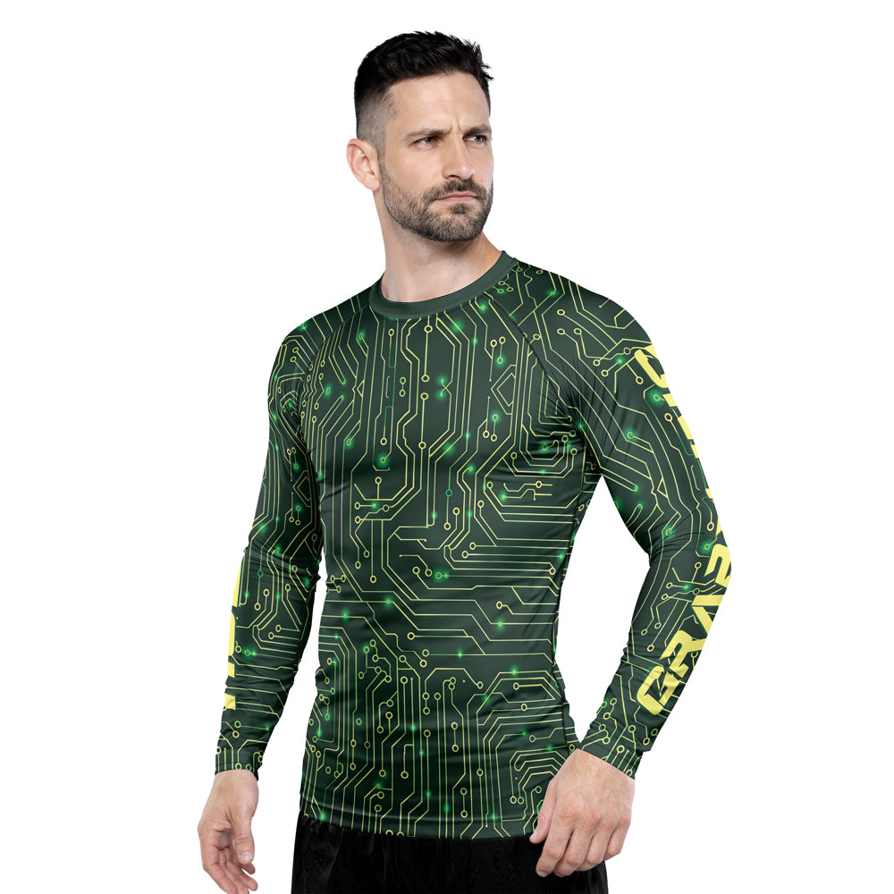 Rashninja Green Cyber Circuit Men's Long Sleeve Rash Guard