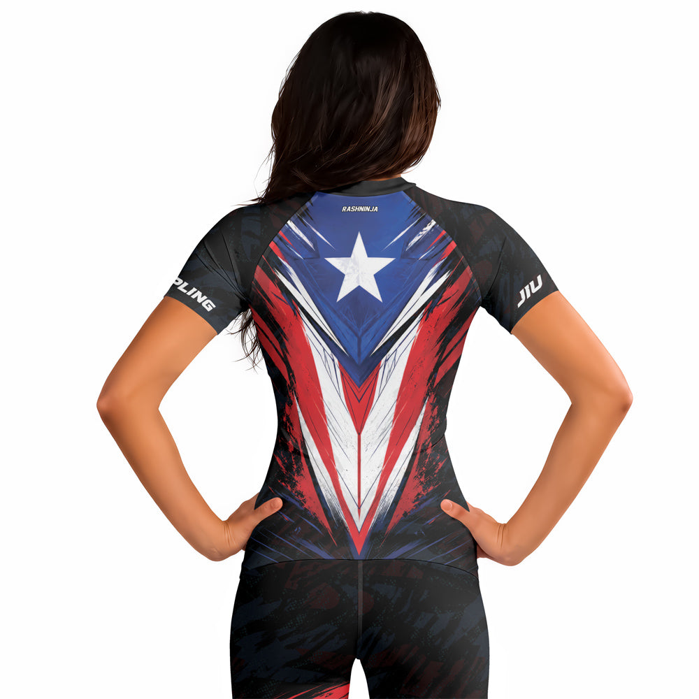 Rashninja Patriot Puerto Rico Flag Women's Short Sleeve Rash Guard
