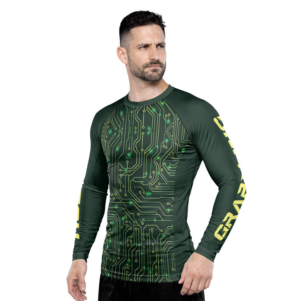 Rashninja Green Cyber Circuit Men's Long Sleeve Rash Guard