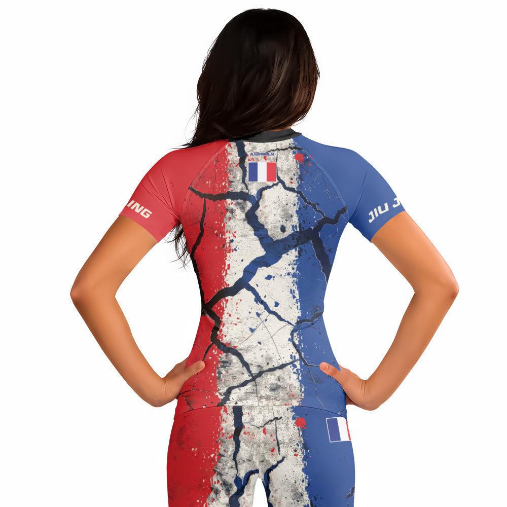 Rashninja Patriot France Flag Women's Short Sleeve Rash Guard
