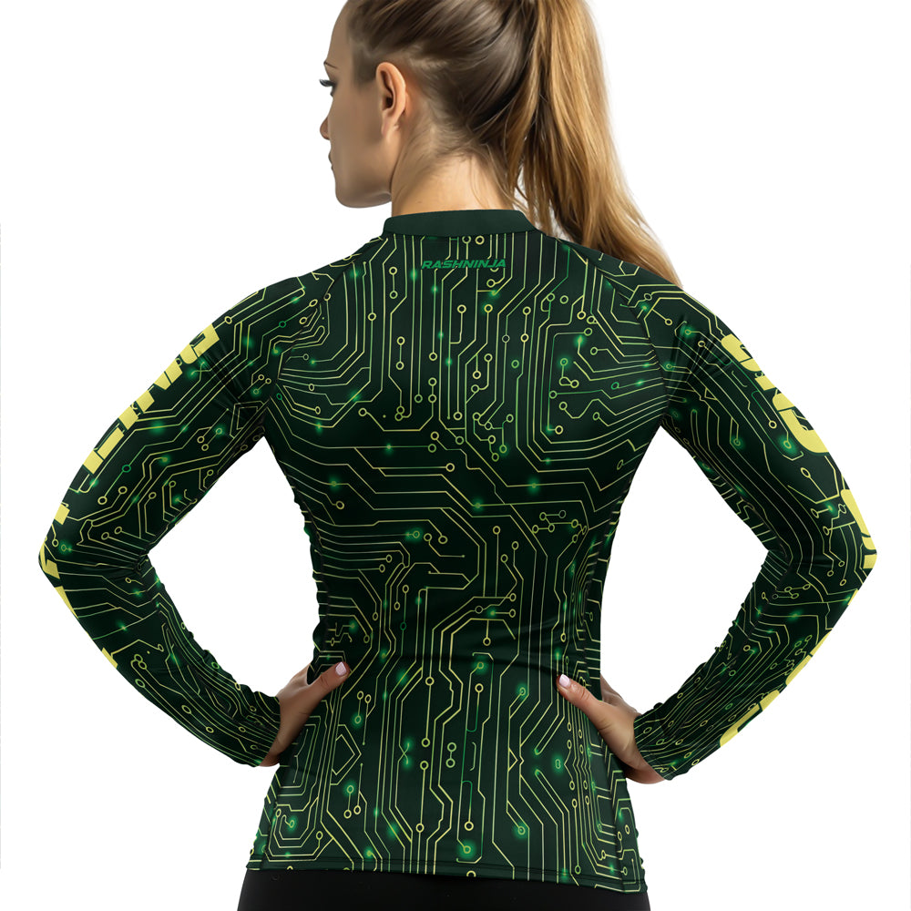 Rashninja Green Cyber Circuit Women's Long Sleeve Rash Guard