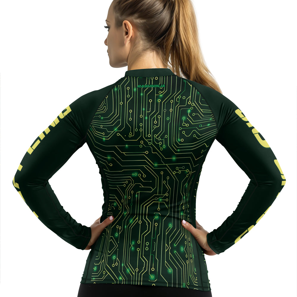 Rashninja Green Cyber Circuit Women's Long Sleeve Rash Guard