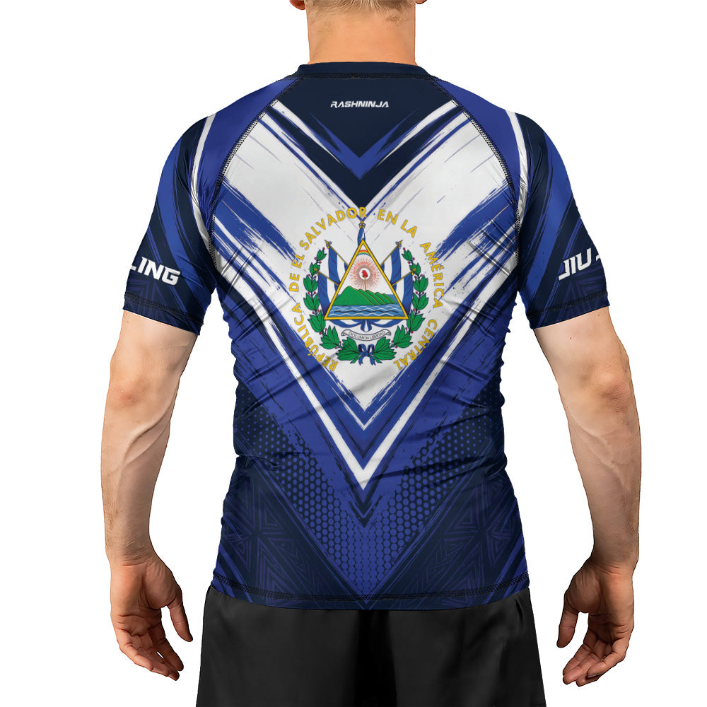 Rashninja Patriot El Salvador Flag Men's Short Sleeve Rash Guard