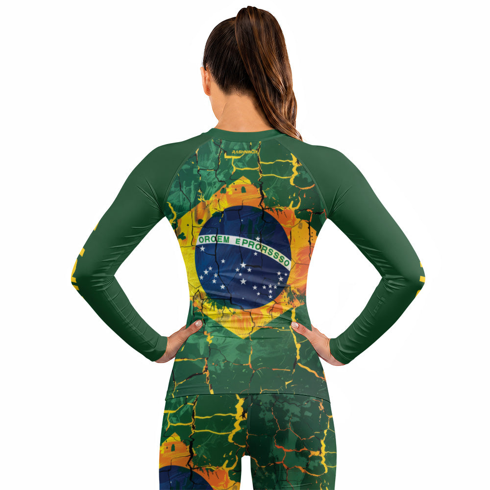 Rashninja Patriot Brazil Flag Women's Long Sleeve Rash Guard