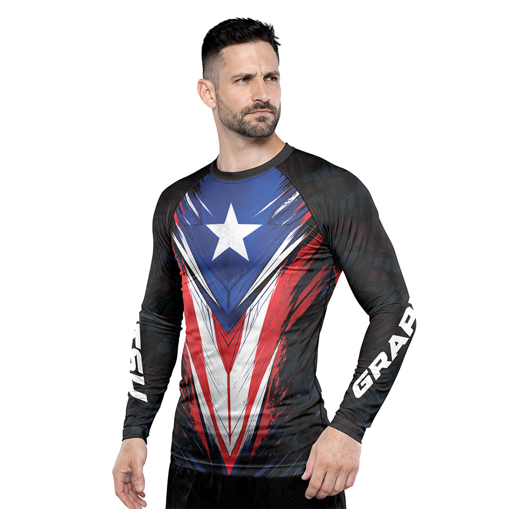Rashninja Patriot Puerto Rico Flag Men's Long Sleeve Rash Guard