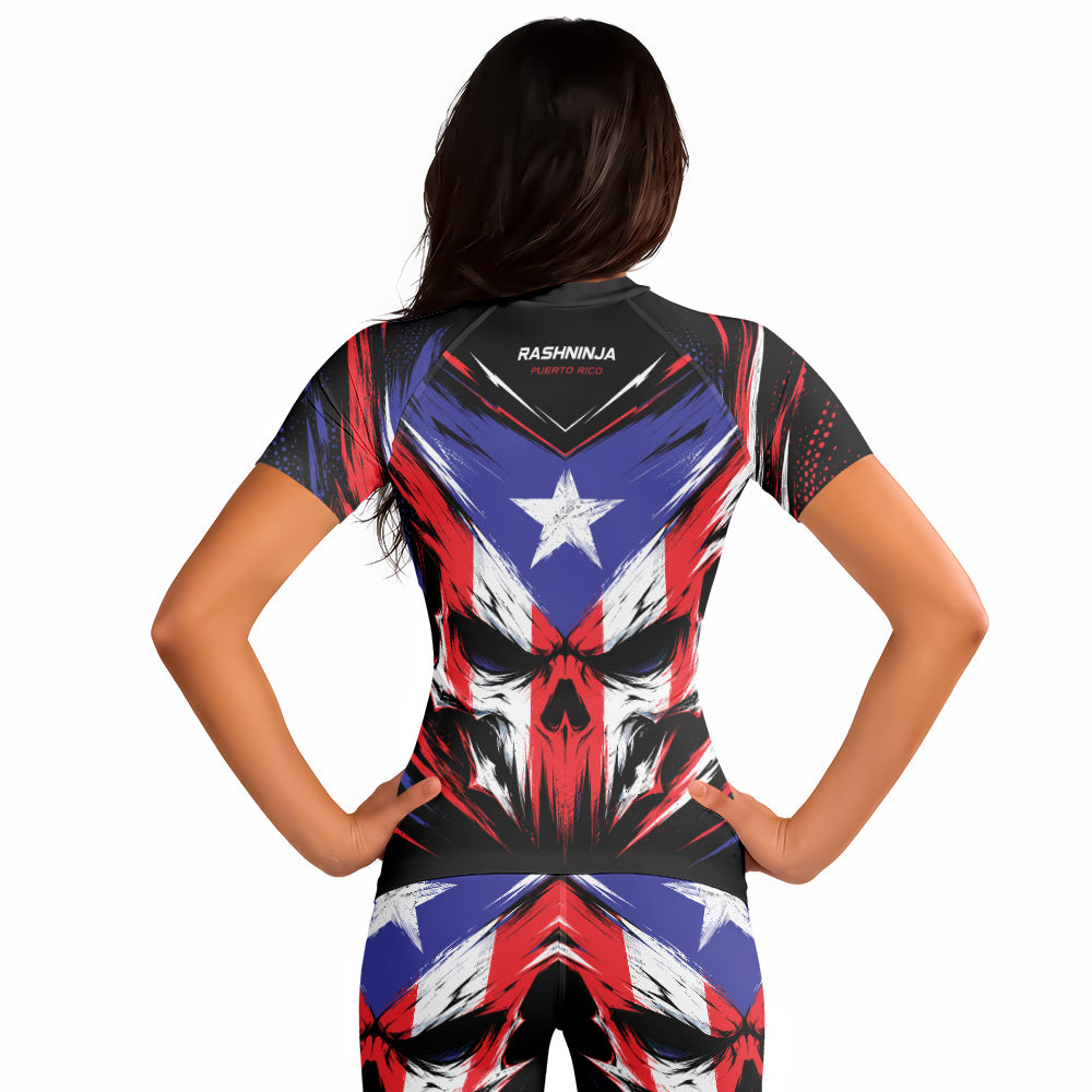 Rashninja Patriot Puerto Rico Flag Women's Short Sleeve Rash Guard