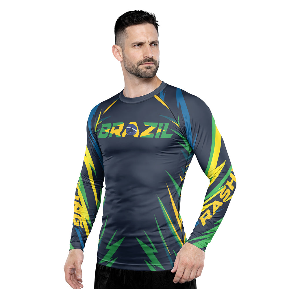 Rashninja Patriot Brazil Flag Men's Long Sleeve Rash Guard