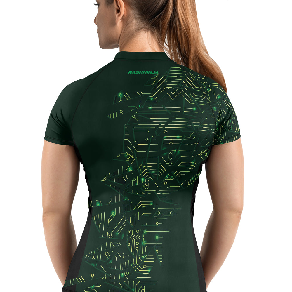 Rashninja Green Cyber Circuit Women's Short Sleeve Rash Guard