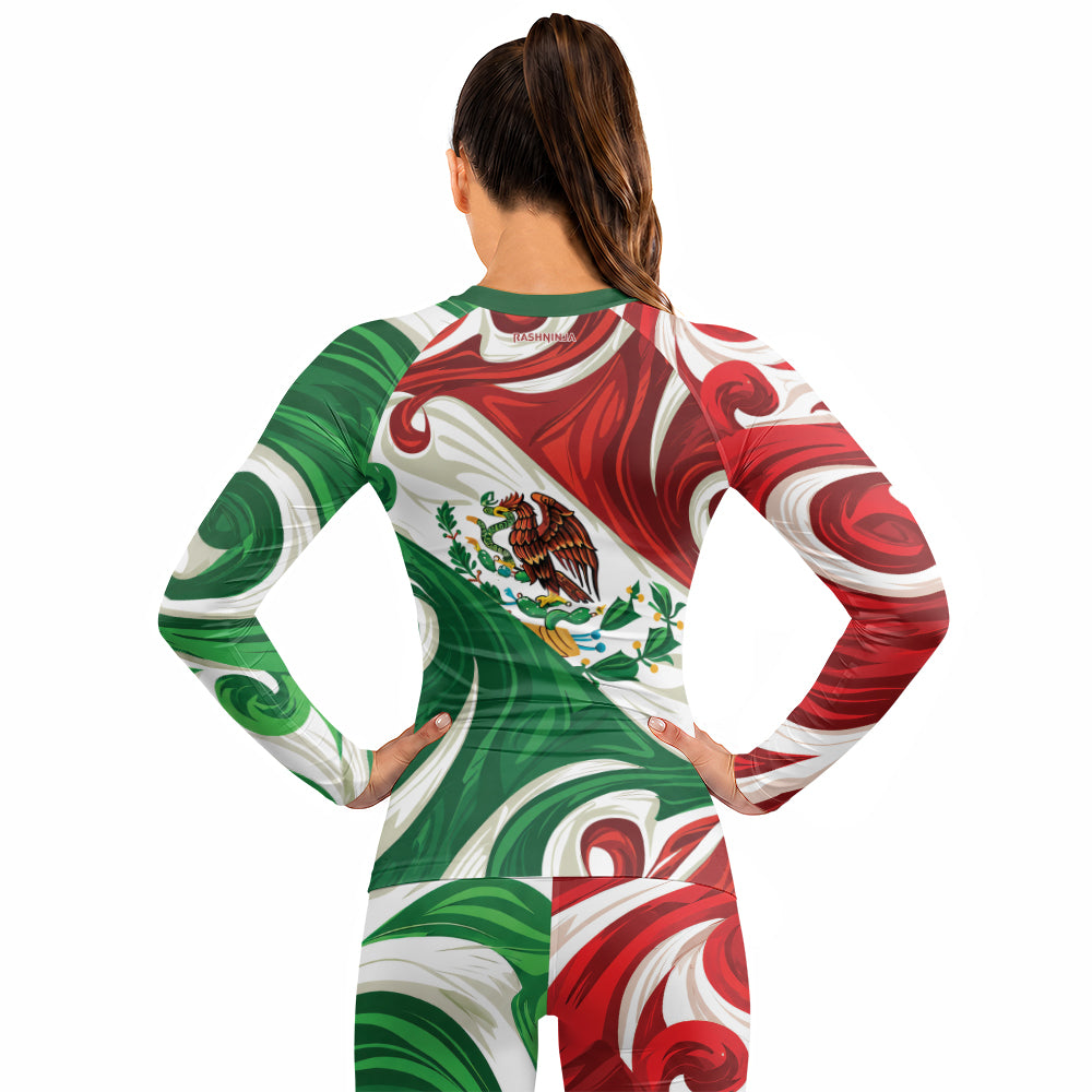 Rashninja Patriot Mexico Flag Women's Long Sleeve Rash Guard