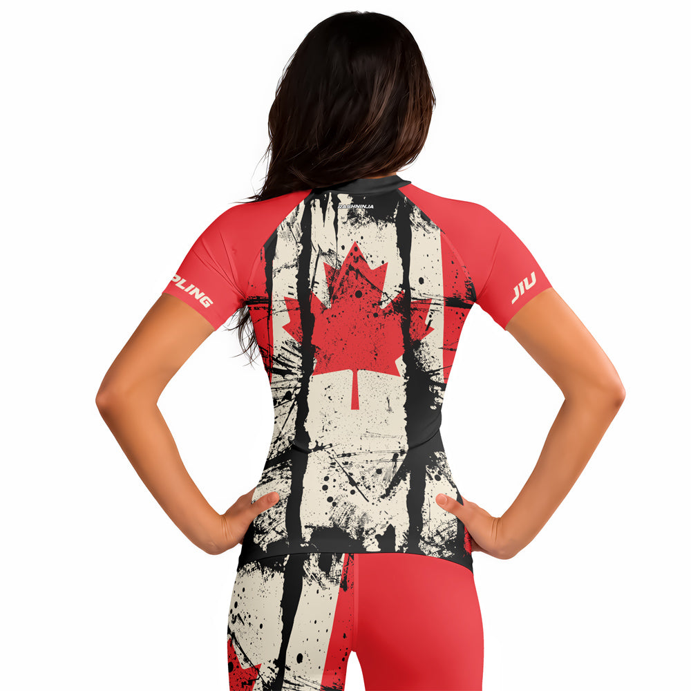 Rashninja Patriot Canada Flag Women's Short Sleeve Rash Guard