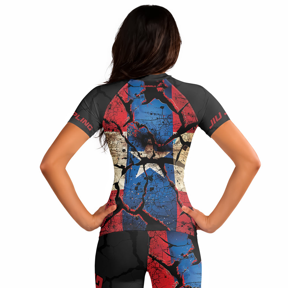 Rashninja Patriot Puerto Rico Flag Women's Short Sleeve Rash Guard