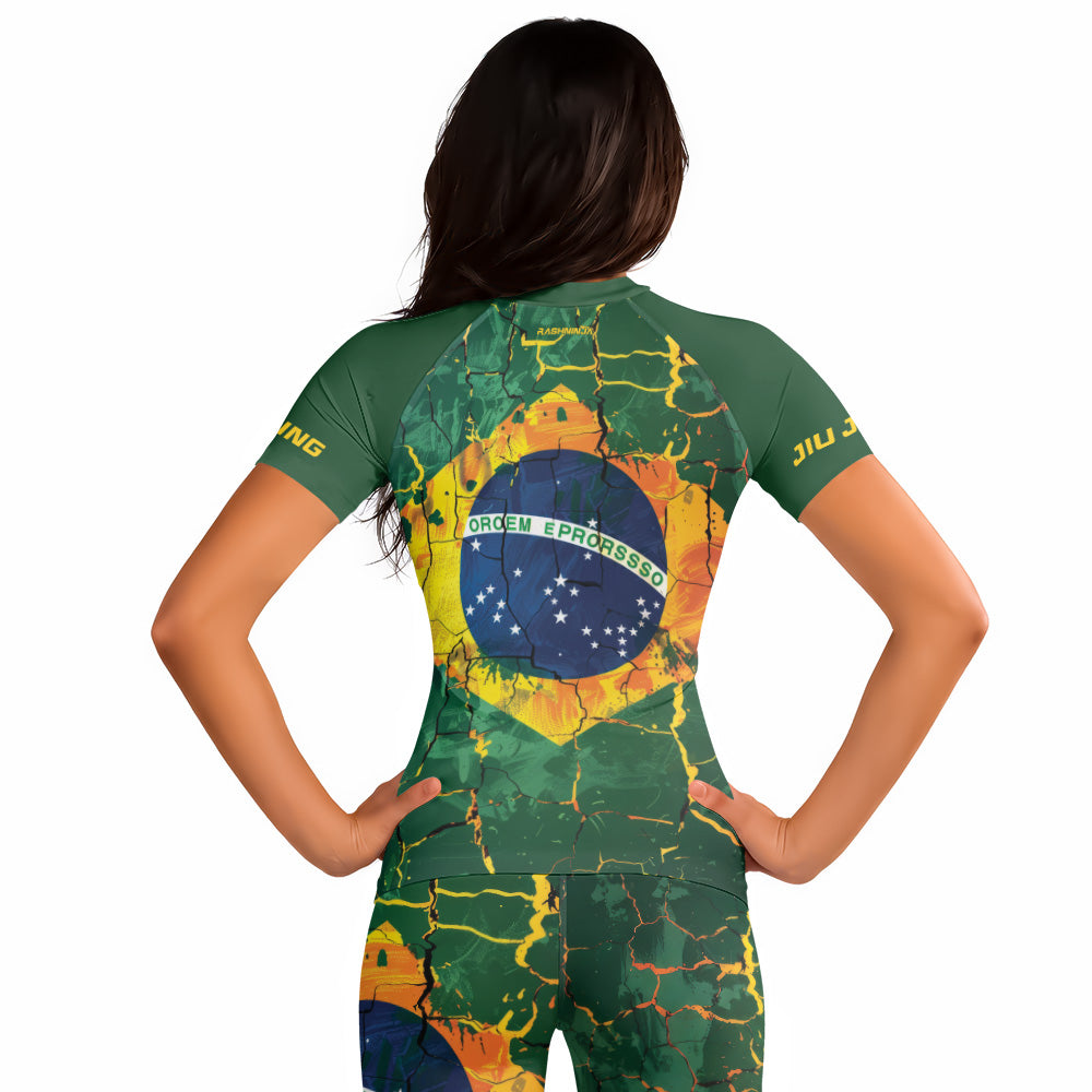 Rashninja Patriot Brazil Flag Women's Short Sleeve Rash Guard
