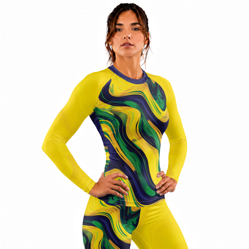 Rashninja Patriot Brazil Flag Women's Long Sleeve Rash Guard