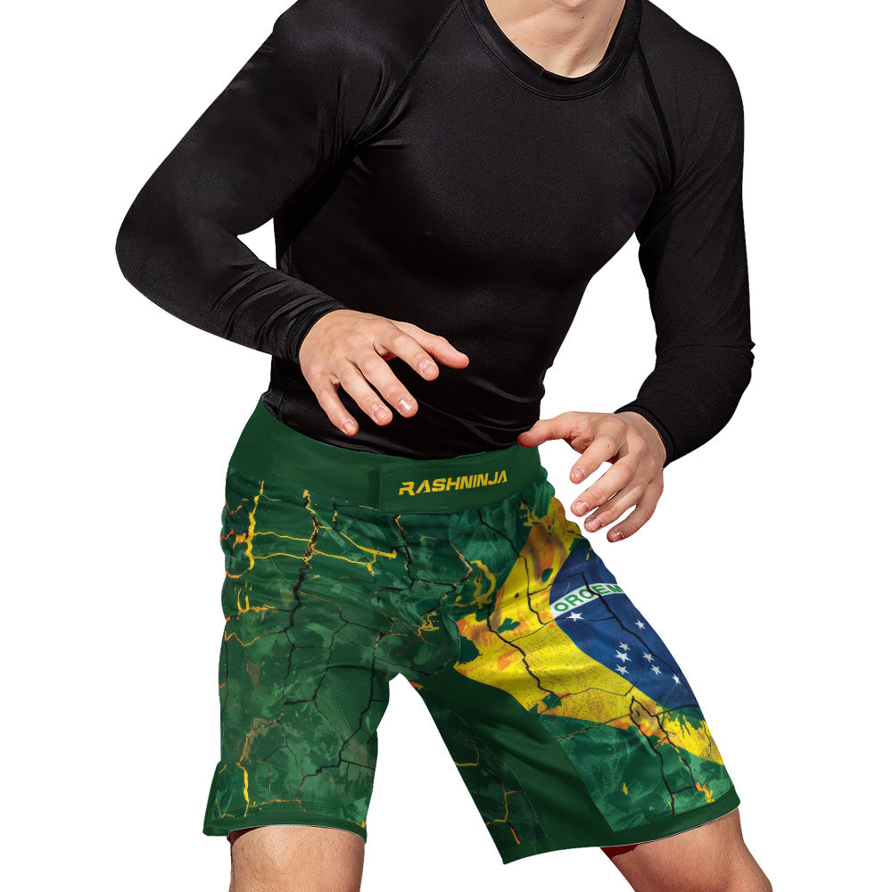 Rashninja Patriot Brazil Flag Men's Fight Shorts