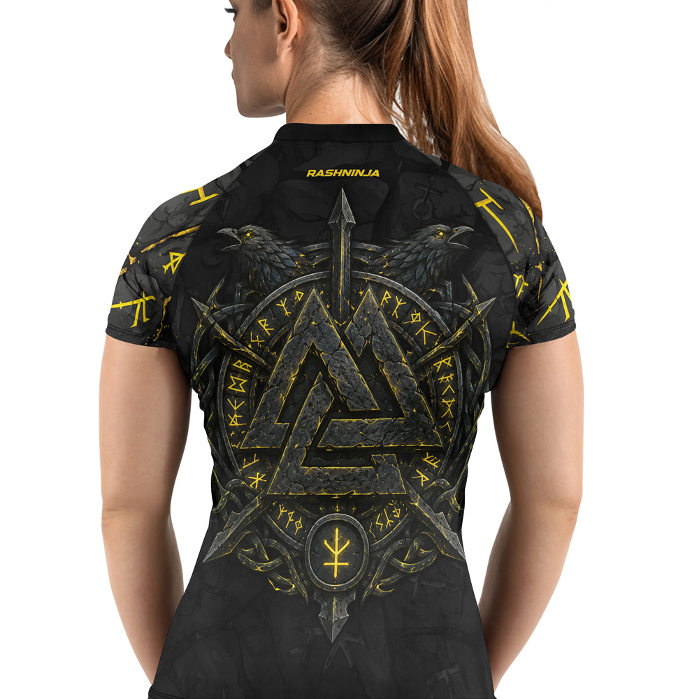 Rashninja Viking Raven Vegvisir Women's Short Sleeve Rash Guard