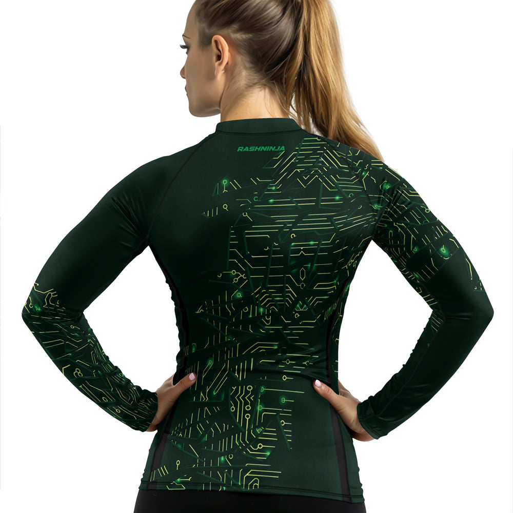 Rashninja Green Cyber Circuit Women's Long Sleeve Rash Guard