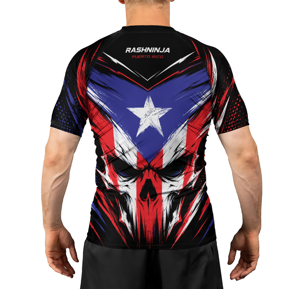 Rashninja Patriot Puerto Rico Flag Men's Short Sleeve Rash Guard