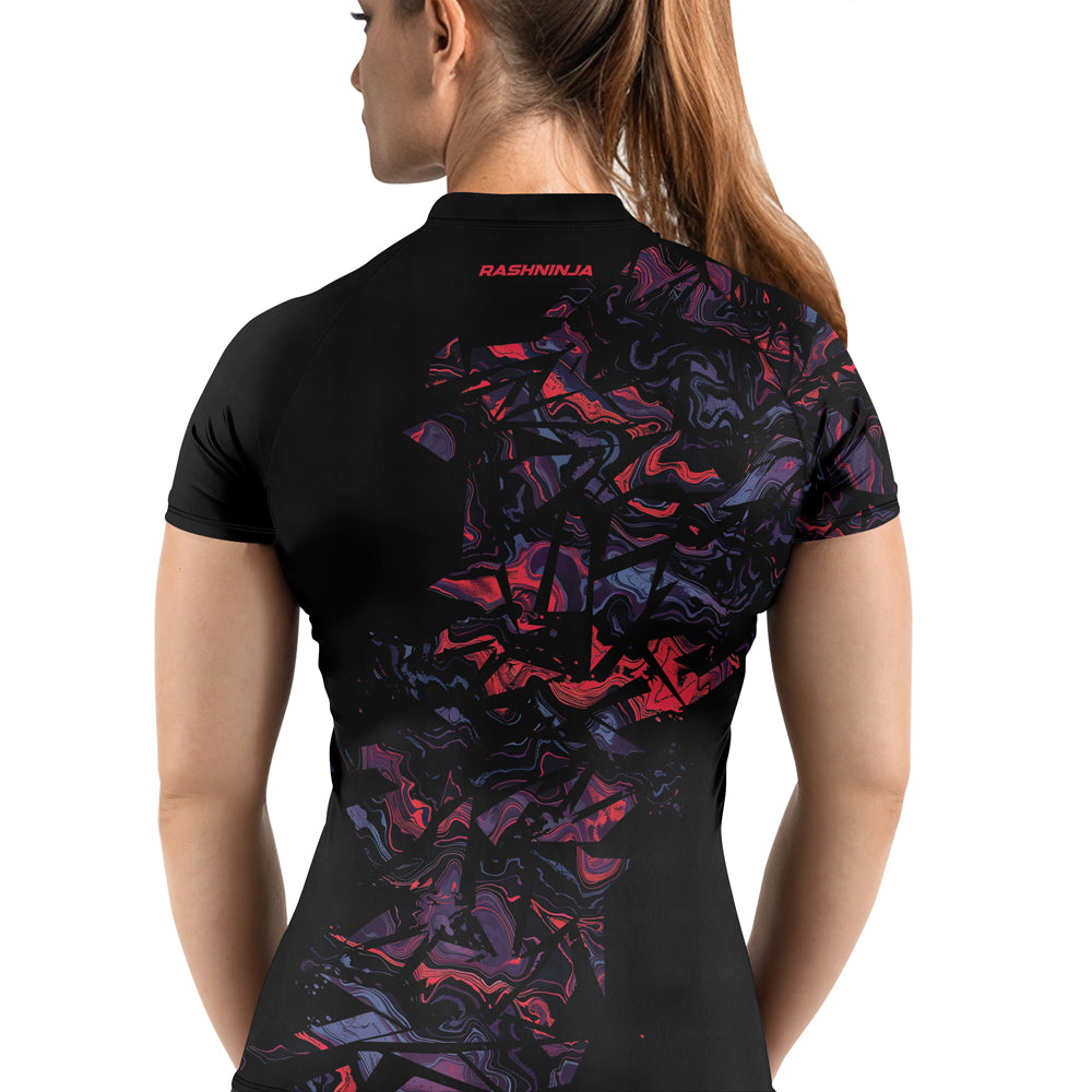 Rashninja Red Cyber Marble Women's Short Sleeve Rash Guard
