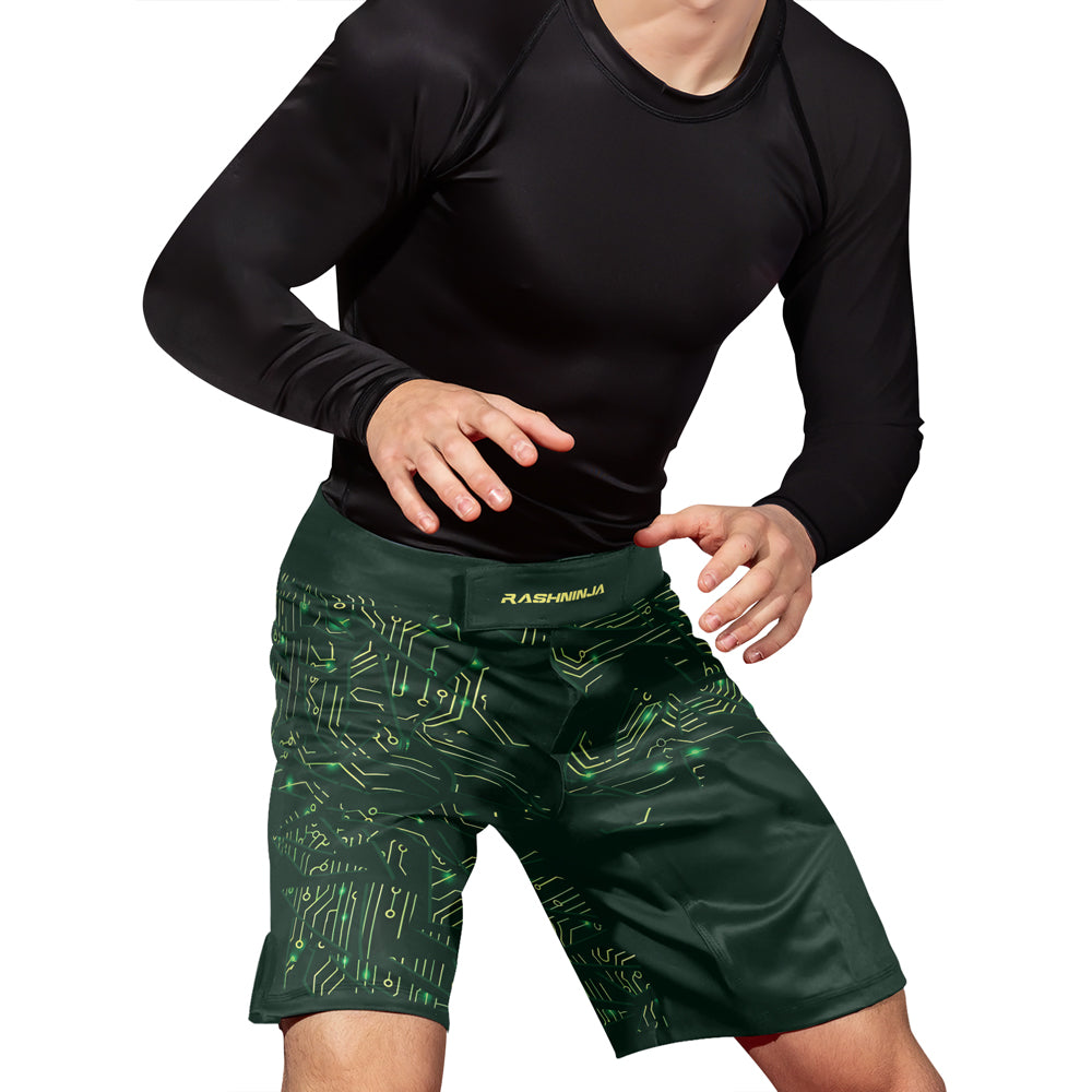 Rashninja Green Cyber Circuit Men's Fight Shorts