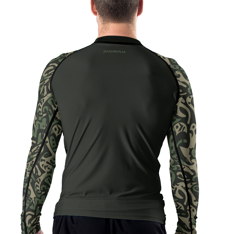 Army Green Rash Guard Rashninja Military Abstract Camouflage Men's Long Sleeve Rash Guard